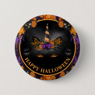Bóton Redondo 5.08cm Unicórnio Floral de Outono Feliz Halloween