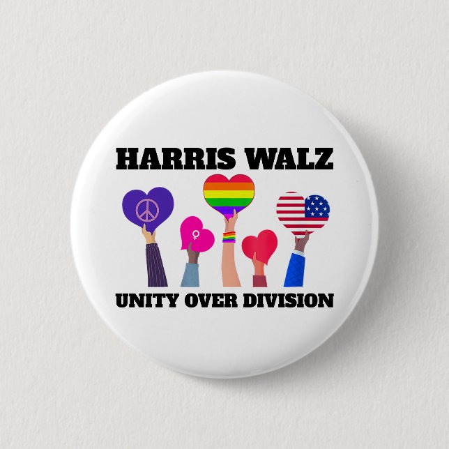 Bóton Redondo 5.08cm Unity Over Division Kamala Harris Tim Walz (Frente)