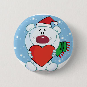Bóton Redondo 5.08cm Urso branco do papai noel com coração