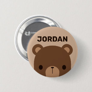 Bóton Redondo 5.08cm Urso Castanho Bonito com Nome Personalizado
