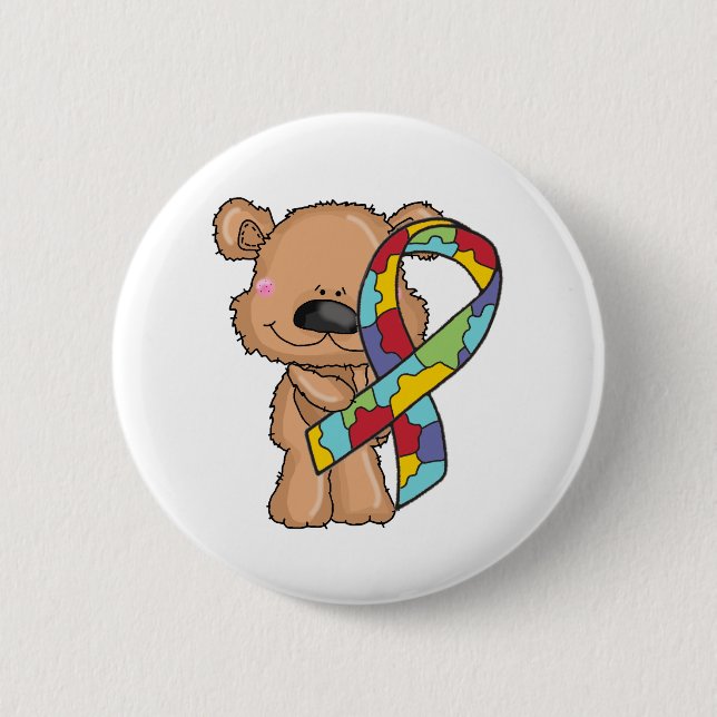 Bóton Redondo 5.08cm Urso da consciência do autismo (Frente)