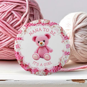 Bóton Redondo 5.08cm Urso de Crochê Rosa   Avó a Ser