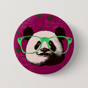 Bóton Redondo 5.08cm Urso de Panda Steampunk em Óculos com bigode