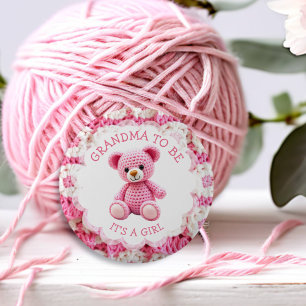 Bóton Redondo 5.08cm Urso de pelúcia croché rosa Avó para ser