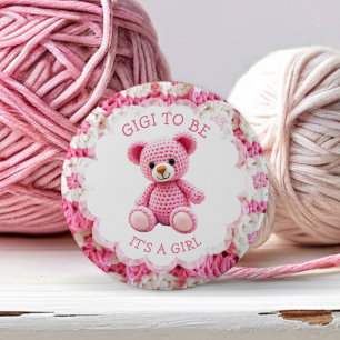Bóton Redondo 5.08cm Urso de pelúcia croché rosa Gigi para ser