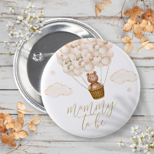 Bóton Redondo 5.08cm Urso de pelúcia Mamãe Para Ser Dourado Chá de Bebê