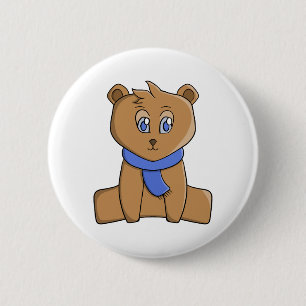 Bóton Redondo 5.08cm Urso de pelúcia vestindo lenço azul