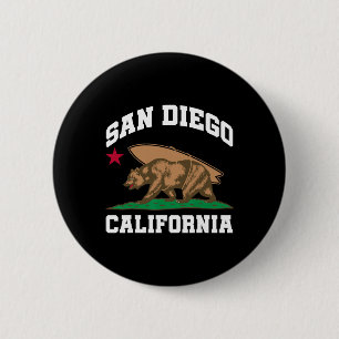 Bóton Redondo 5.08cm Urso de San Diego Califórnia Surfando Surfista