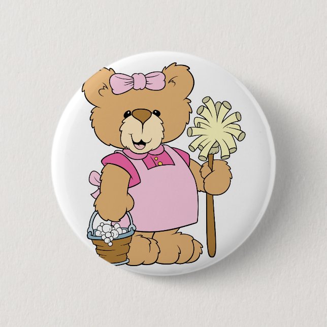 Bóton Redondo 5.08cm Urso Fofo de Limpeza da Casa (Frente)