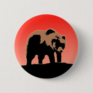 Bóton Redondo 5.08cm Urso Grizzly no Sunset - Arte Original sobre Vida 