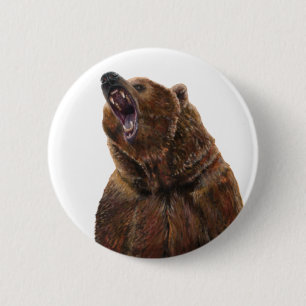 Bóton Redondo 5.08cm Urso Grizzly - Pintura em acrílico