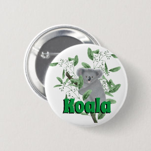 Bóton Redondo 5.08cm Urso Koala Adorável Subindo Árvore Eucalyptus