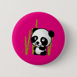 Bóton Redondo 5.08cm Urso panda branco e preto num bosque de bambu.