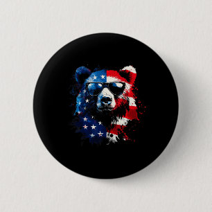 Bóton Redondo 5.08cm Urso Patriótico Bandeira Americana Urso Pardo 4 De