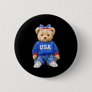 Bóton Redondo 5.08cm Urso patriótico fofo usa 4 de julho americano