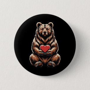 Bóton Redondo 5.08cm Urso Segurando Coração Dia dos Namorados Fofo Dia