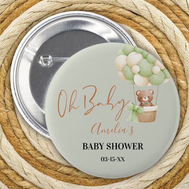 Bóton Redondo 5.08cm Urso Verde Neutro Oh Bebê Balão (Criador carregado)