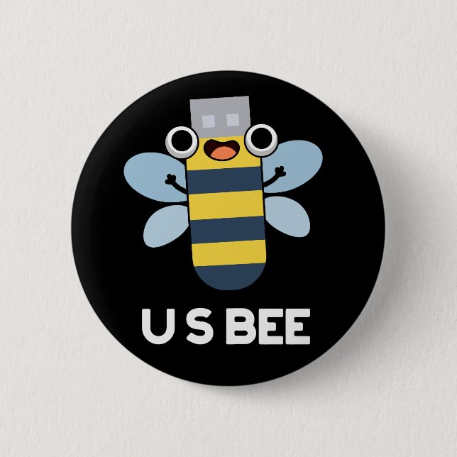 Bóton Redondo 5.08cm US Bee Funny USB Technical Pun Dark BG (Frente)