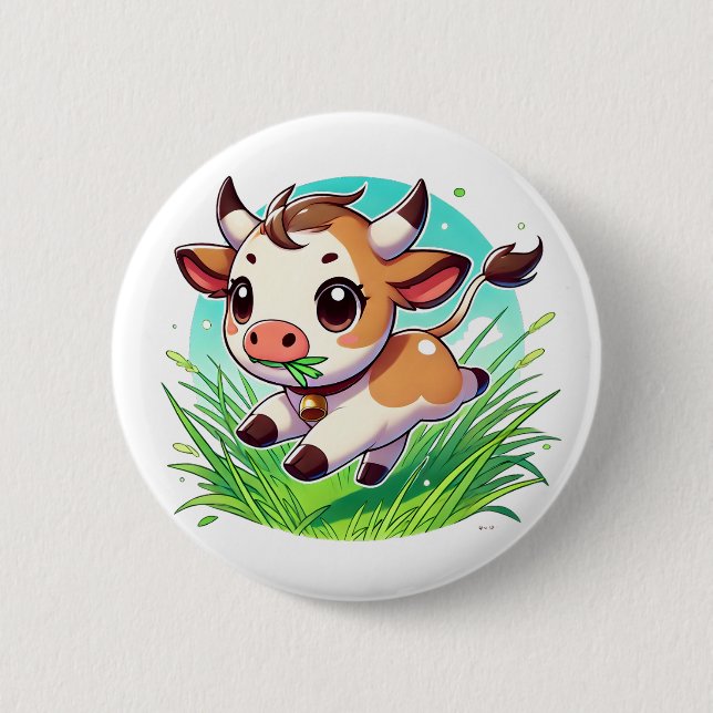 Bóton Redondo 5.08cm Vaca adorável que atravessa um campo (Frente)