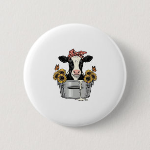 Bóton Redondo 5.08cm Vaca Antiga em Tubo Girassol Borboleta Vetor Desi