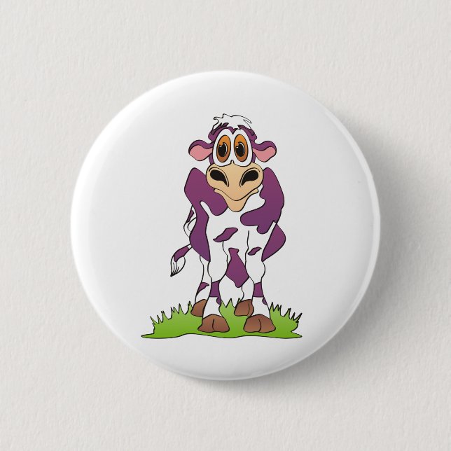 Bóton Redondo 5.08cm Vaca de Cartoon Roxo (Frente)