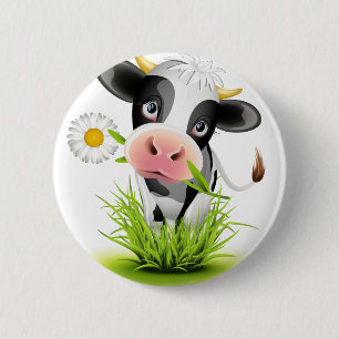 Bóton Redondo 5.08cm Vaca de Holstein na grama