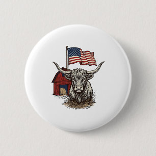 Bóton Redondo 5.08cm Vaca Longhorn Patriótica e Design Vetorial de Cele