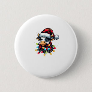 Bóton Redondo 5.08cm Vaca Natal Santa Hat Buffalo Xadrez Xmas Vaca Lov