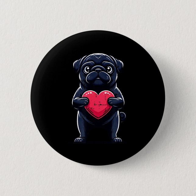 Bóton Redondo 5.08cm Valentines Day Black Pug Heart Funny Dog Mom Dad F (Frente)