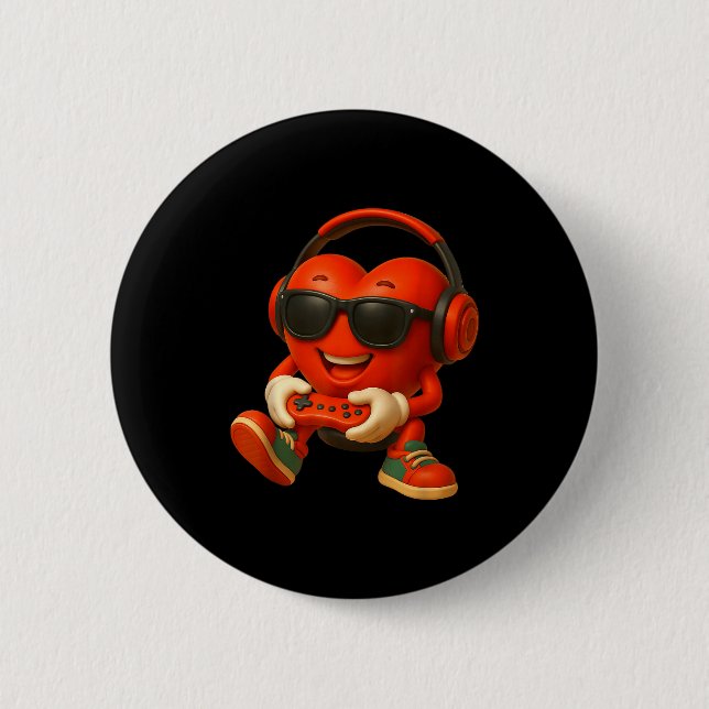 Bóton Redondo 5.08cm Valentines Day Heart Gamer Video Gaming Boys Men K (Frente)