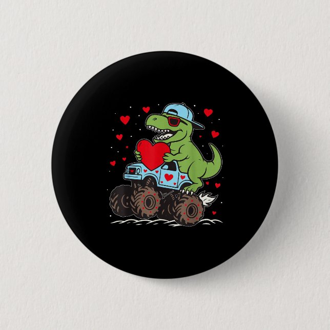 Bóton Redondo 5.08cm Valentines Day T Rex Riding Monster Truck Funny To (Frente)