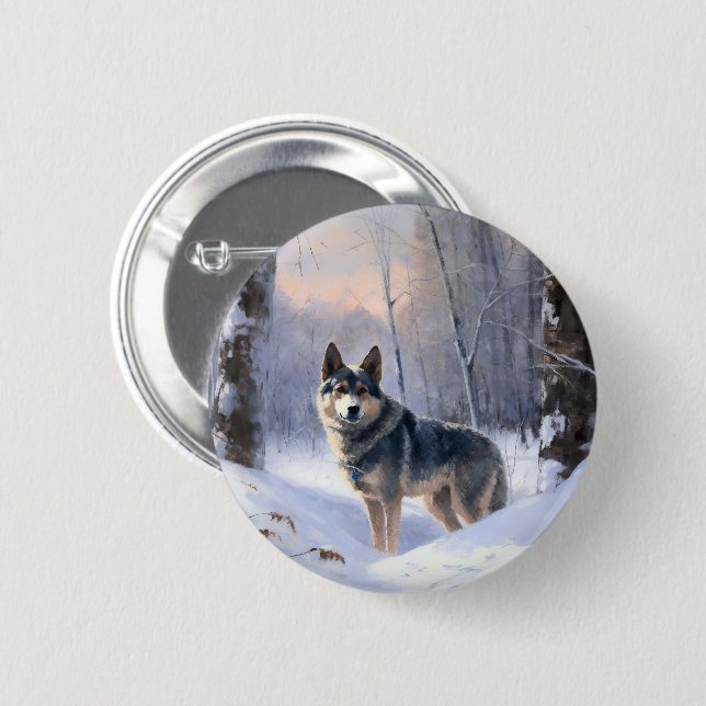 Bóton Redondo 5.08cm Vallhund Sueco Deixe Nevar Natal (Frente & Verso)