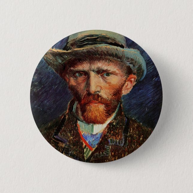 Bóton Redondo 5.08cm Van Gogh; autorretrato com Cinza Felt Hat (Frente)