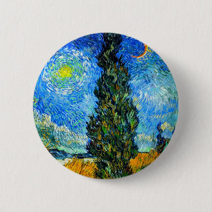 Bóton Redondo 5.08cm Van Gogh Road com Cypress e Star