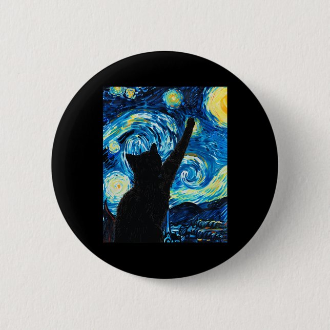 Bóton Redondo 5.08cm Van Gogh Starry Night Cat Kitten (Frente)