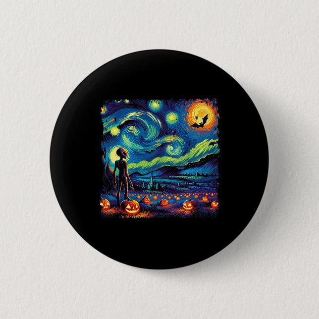 Bóton Redondo 5.08cm Van Gogh Starry Night Man Halloween Fall Pum (Frente)