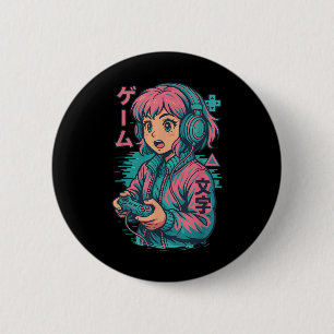 Bóton Redondo 5.08cm Vaporwave Gamer Girl Japonês Art Anime Manga Grap