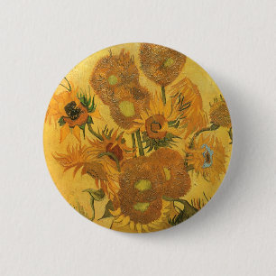 Bóton Redondo 5.08cm Vaso com 15 Girassóis por Vincent van Gogh