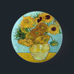 Bóton Redondo 5.08cm Vaso com os doze girassóis por Vincent van Gogh<br><div class="desc">Ao melhor de meu conhecimento estas imagens estão no dominio público e acreditado para estar livres usar-se sem limitação nos E.U. 
 Contacte-me por favor se você descobre que qualqueras um imagens não estão no dominio público.</div>