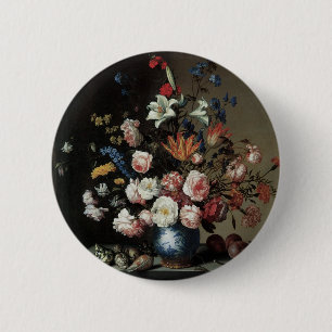 Bóton Redondo 5.08cm Vaso de Flores junto a uma Janela, Balthasar van d
