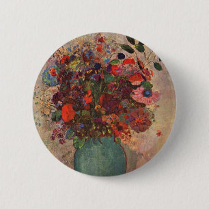 Bóton Redondo 5.08cm Vaso Turco por Odilon Redon, Arte de Flores Vintag