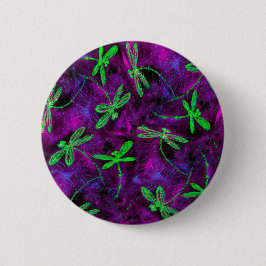 Bóton Redondo 5.08cm Verde limão das libélulas a quente rosa e púrpura