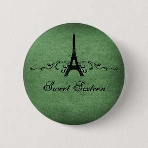 Bóton Redondo 5.08cm Verde Vintage Francês Flourish Sweet 16 Button