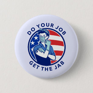 Bóton Redondo 5.08cm Vermelho Branco e Azul Obtenha sua Vacinação