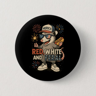 Bóton Redondo 5.08cm Vermelho Branco E Fogo De Artifício Feral Gambá 4