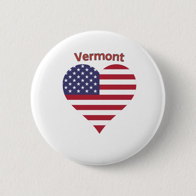 Bóton Redondo 5.08cm Vermont American Flag Heart (Frente)