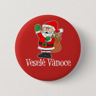 Bóton Redondo 5.08cm Vesele Vanoce Papais noeis de Natal Checos Vermelh