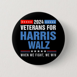 Bóton Redondo 5.08cm Veteranos Para Harris Campanha Presidencial W 2024