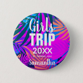 Bóton Redondo 5.08cm Viagem de Meninas Tropicais com Coroa, Ano e Nome