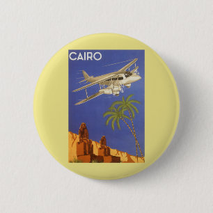 Bóton Redondo 5.08cm Viagens vintage ao Cairo, Eygpt, Avião de Biplano